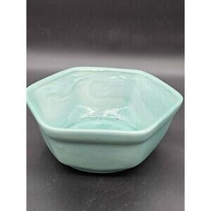 Striking Hexagonal Ceramic Planter/Bowl - Vibrant Aqua Blue Glaze